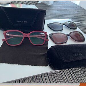 Tom Ford Sunglasses Square Blue-Block Optical Frames w/ Two Magnetic Sunglasses